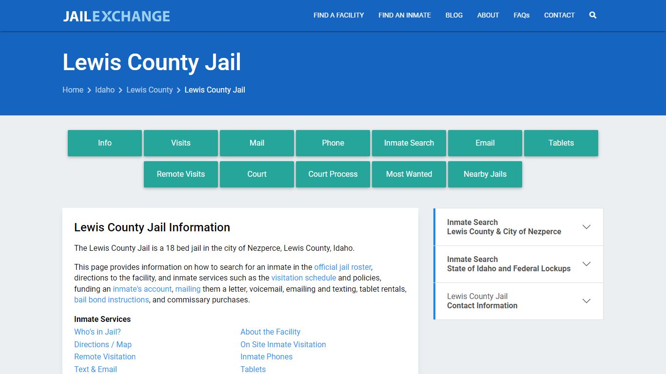 Lewis County Jail, ID Inmate Search, Information